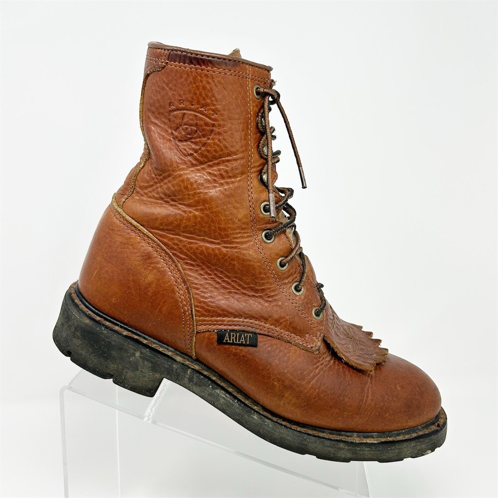Ariat Cascade 8 Lace-Up Work Boots Mens Brown Leather Kiltie Lug Sole Size 9 EE